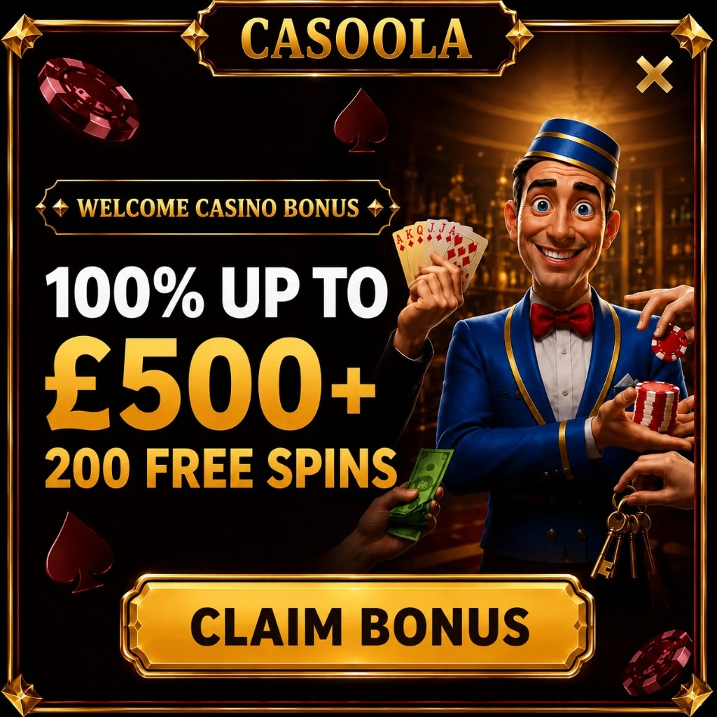 Casoola Casino welcome bonus: 100% up to £500 + 200 free spins